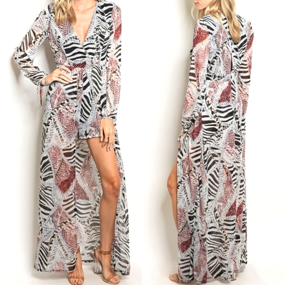 Luxxel Romper Semi-Sheer, Multi Color Print Skirt, Size Medium, Worn Once - Picture 1 of 12